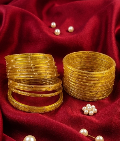 Traditional  Golden Stone Gold Bangles Set Glossy Finish with Golden Stone Work | Wear (Pack of 24)