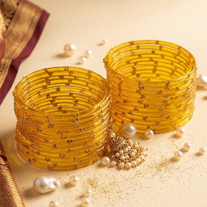 Traditional  Golden Stone Gold Bangles Set Glossy Finish with Golden Stone Work | Wear (Pack of 24)