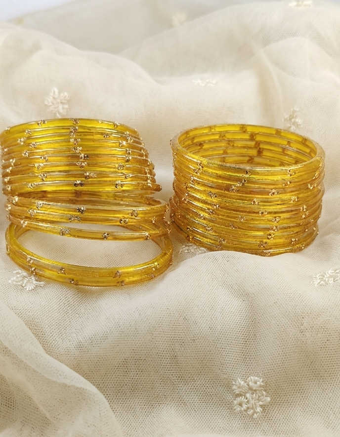 Traditional  Golden Stone Gold Bangles Set Glossy Finish with Golden Stone Work | Wear (Pack of 24)