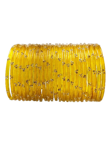 Traditional  Golden Stone Gold Bangles Set Glossy Finish with Golden Stone Work | Wear (Pack of 24)