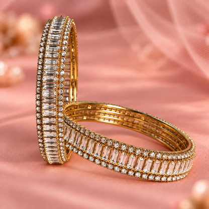 Premium Gold Plated Crystal Stone Bangles With Elegant Kundan Zircon - Set Of 2