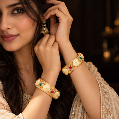 Gold Plated Alloy Kundan Kada Set for Women and Girls - Set Of 2