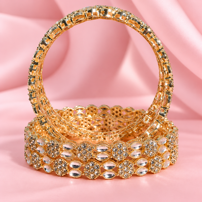 Gold Plated & Crystal Stone Studded Designer Bangles Set - Set Of 4