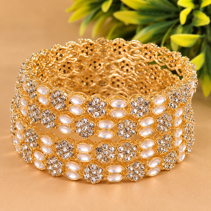 Gold Plated & Crystal Stone Studded Designer Bangles Set - Set Of 4