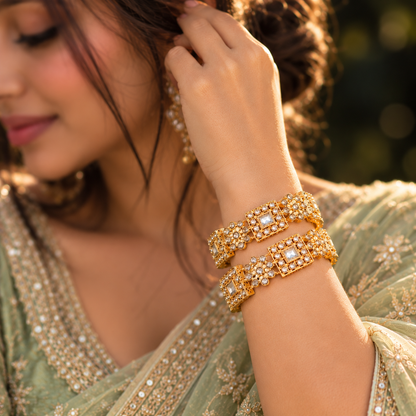 Gold Plated & Crystal Work Traditional Designer Bangle Set - Set Of 2