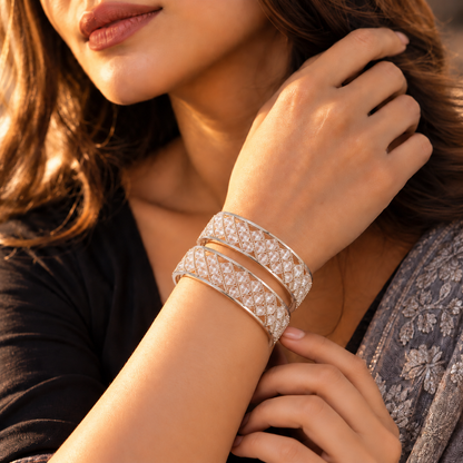 Premium Silver Plated Crystal Stone Designer Bangles Set - Set Of 2