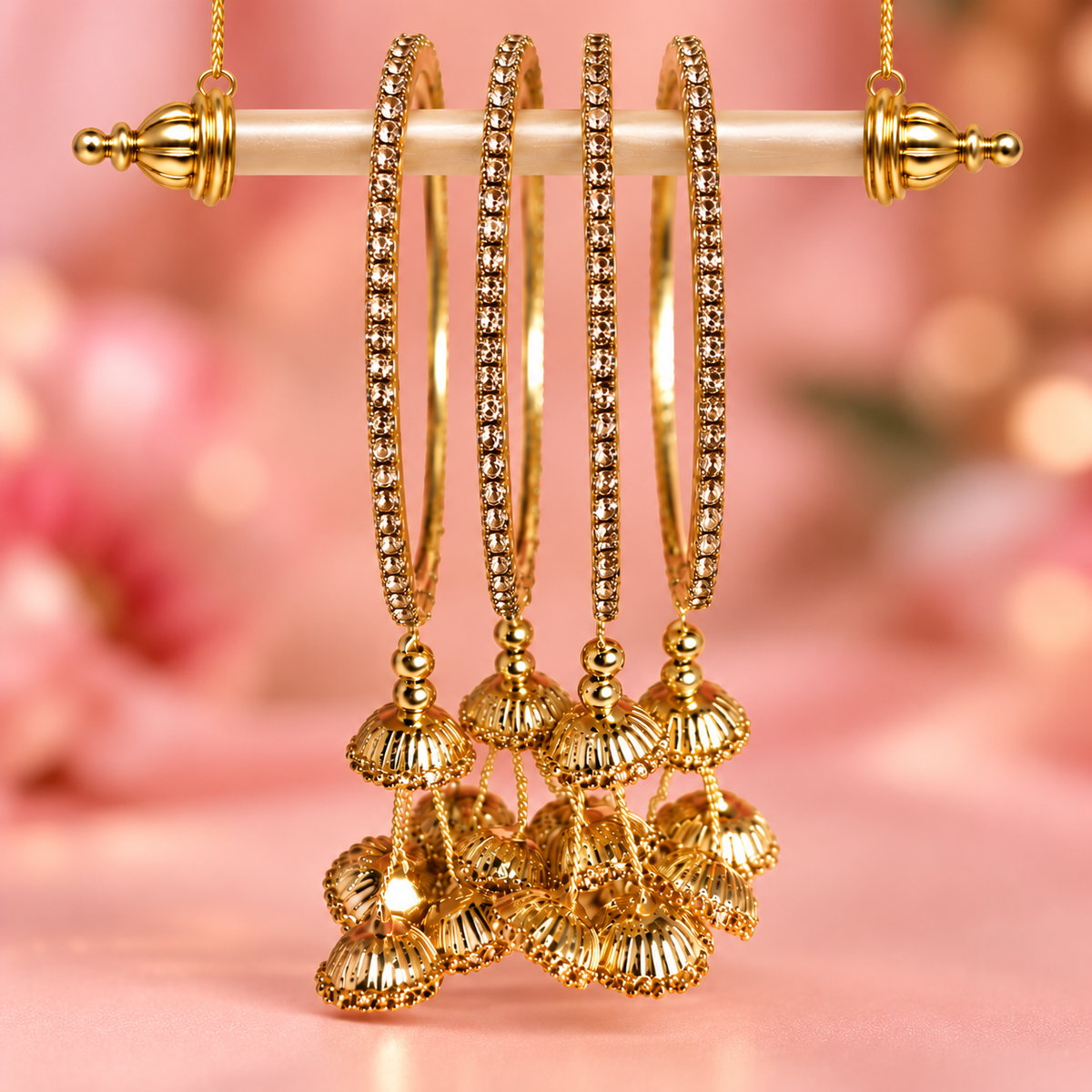 Premium Gold Plated Latkan Bangles Set with Golden Stone Work - Set Of 4