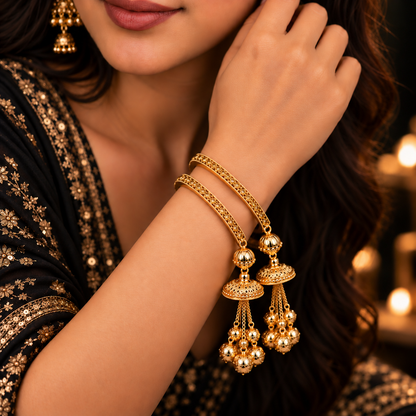 Designer Gold Plated Stone Studded with Latkan Charms Bangle Set - Set Of 4