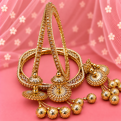 Designer Gold Plated Stone Studded with Latkan Charms Bangle Set - Set Of 4