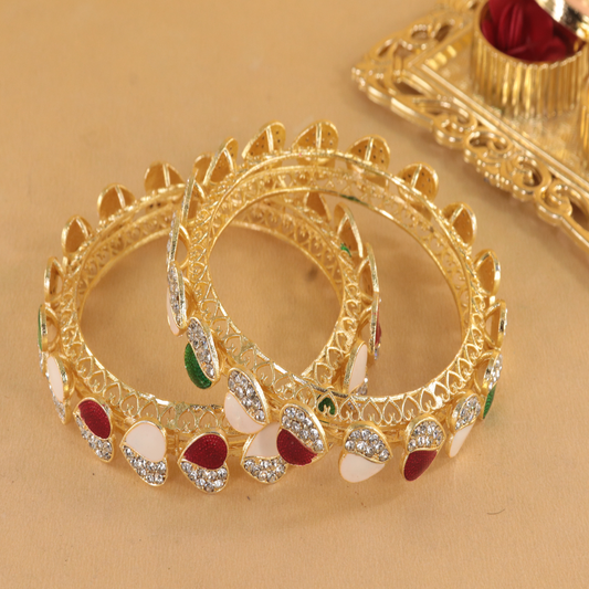 Traditional Multicolor Enamel Gold Bangles – Set of 2