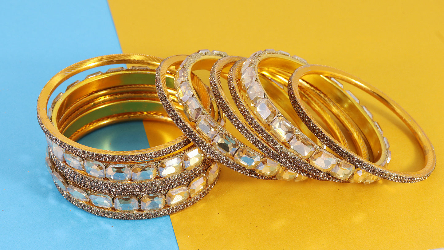 Golden Stone Bangles – Crystal-Cut Metal Set set of 2