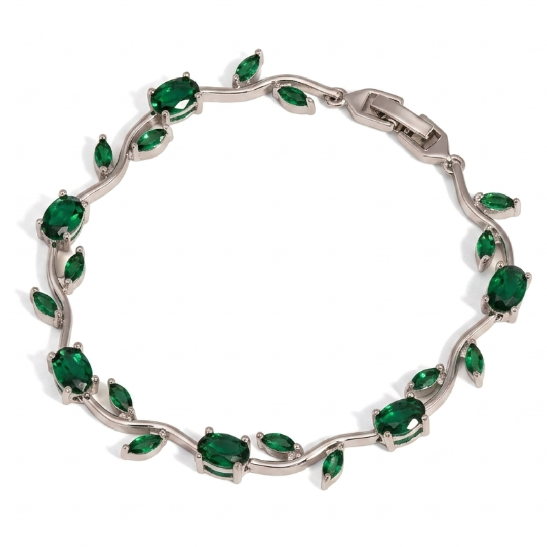 Trendy Tulip Green Crystal Bracelet | Floral Design Plated Bracelet