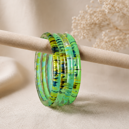 Trendy Glossy Glass Bangle Set For Women - Set Of 4