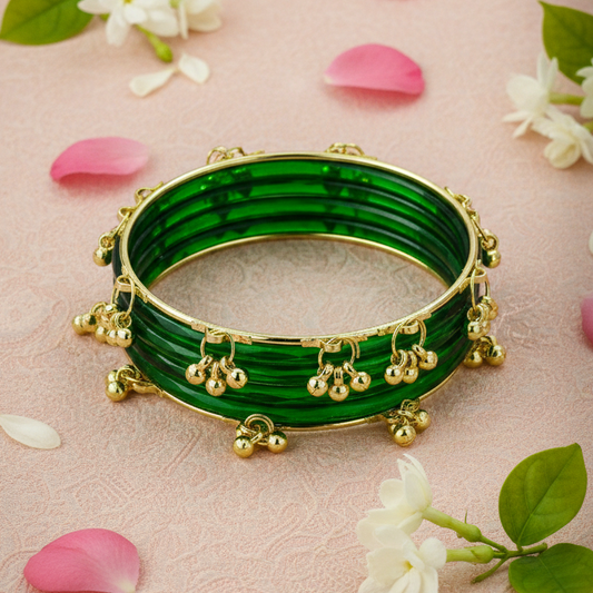 Trendy Glass Bangles with Alloy Ghungroo Charms Stylish Ghungroo- Set Of 12