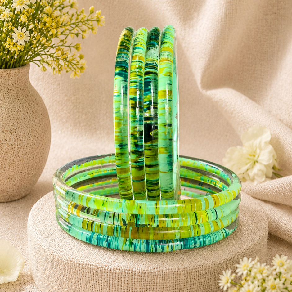 Glossy 3D Glass Bangle Set For Women - Set Of 8