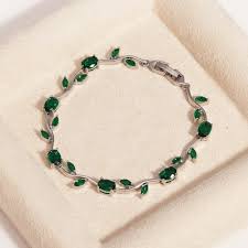 Trendy Tulip Green Crystal Bracelet | Floral Design Plated Bracelet