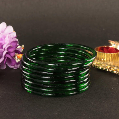 Jelly Bangle Glossy Glass Ruby  Green Bangles Set (Pack of 8) –Ethnic Jewellery
