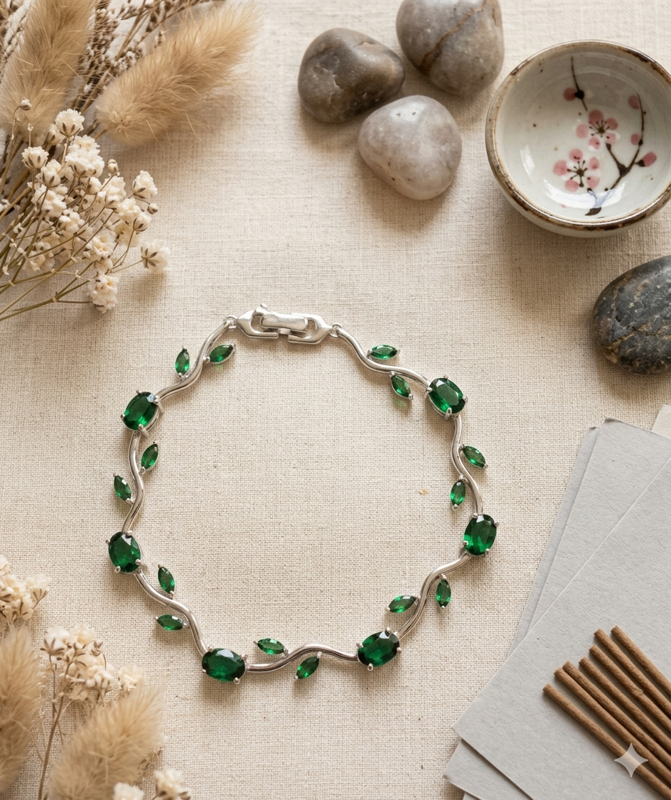 Trendy Tulip Green Crystal Bracelet | Floral Design Plated Bracelet