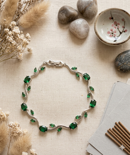 Trendy Tulip Green Crystal Bracelet | Floral Design Plated Bracelet