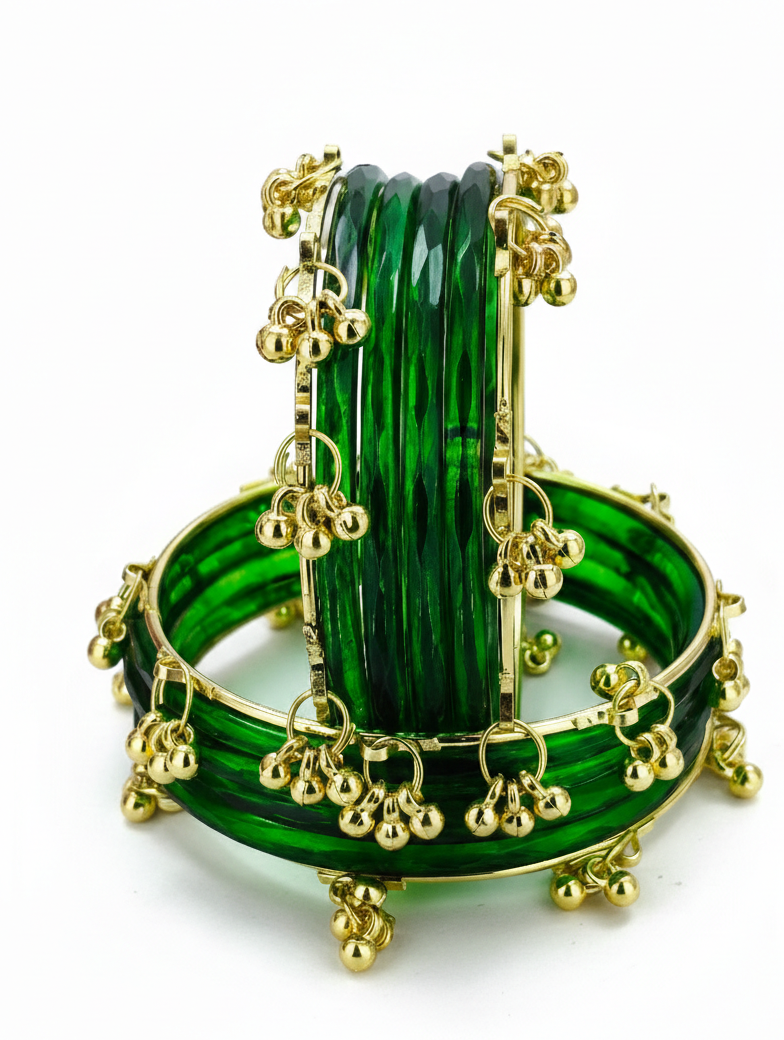 Trendy Glass Bangles with Alloy Ghungroo Charms Stylish Ghungroo- Set Of 12