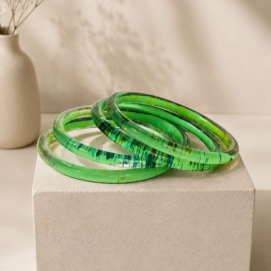 Trendy Glossy Glass Bangle Set For Women - Set Of 4