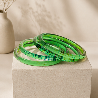 Trendy Glossy Glass Bangle Set For Women - Set Of 4