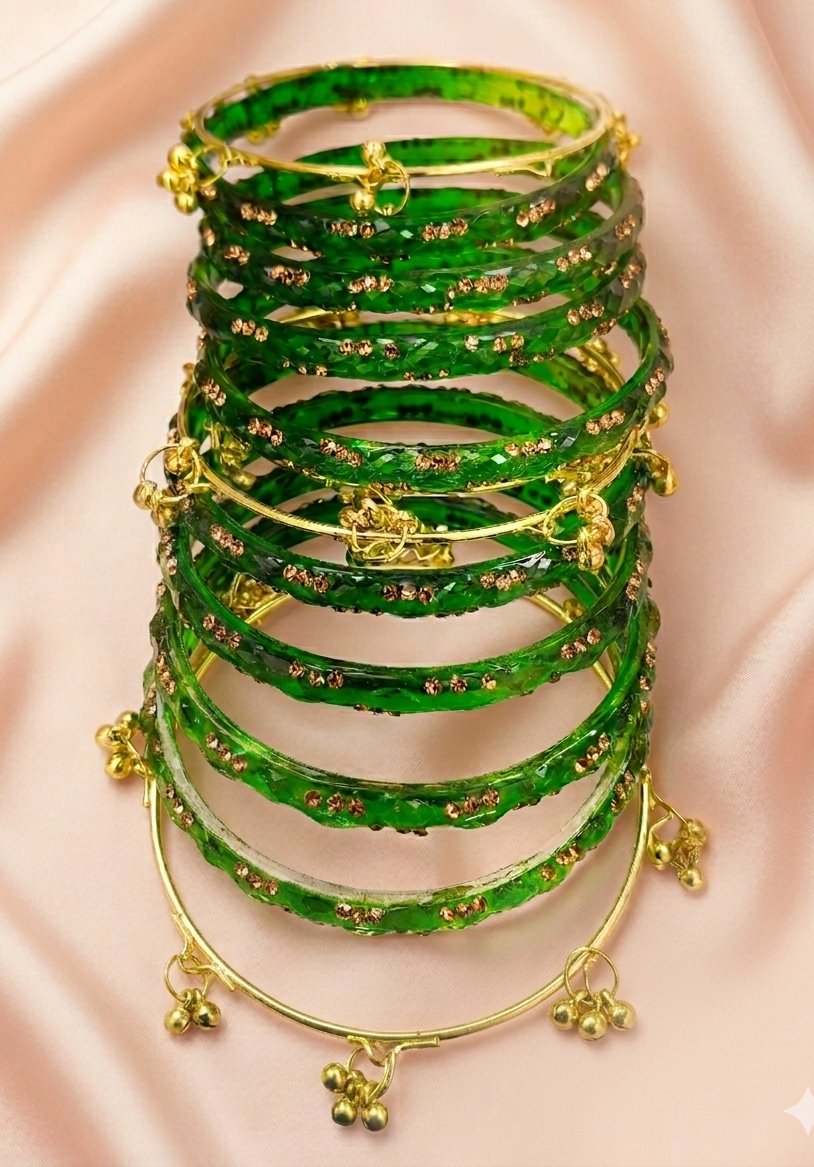 Premium Crystal Glass Kada Bangles Traditional Ethnic Fashion Jewelry - Set Of 12