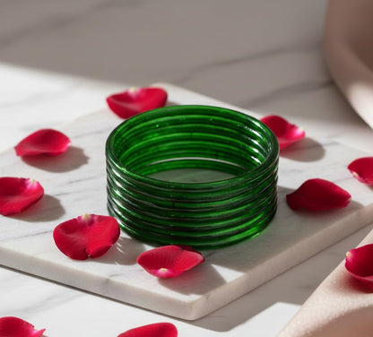 Jelly Bangle Glossy Glass Ruby  Green Bangles Set (Pack of 8) –Ethnic Jewellery