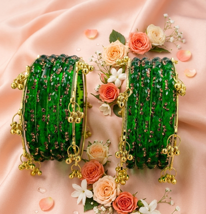 Premium Crystal Glass Kada Bangles Traditional Ethnic Fashion Jewelry - Set Of 12