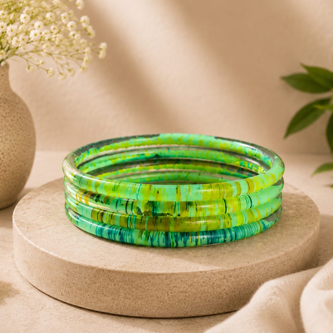 Glossy 3D Glass Bangle Set For Women - Set Of 8