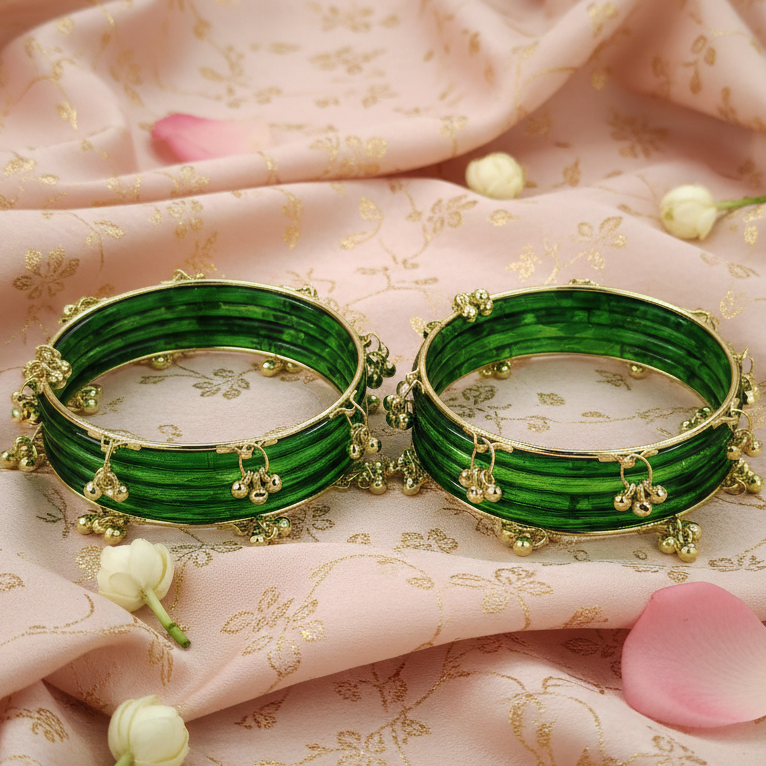 Trendy Glass Bangles with Alloy Ghungroo Charms Stylish Ghungroo- Set Of 12