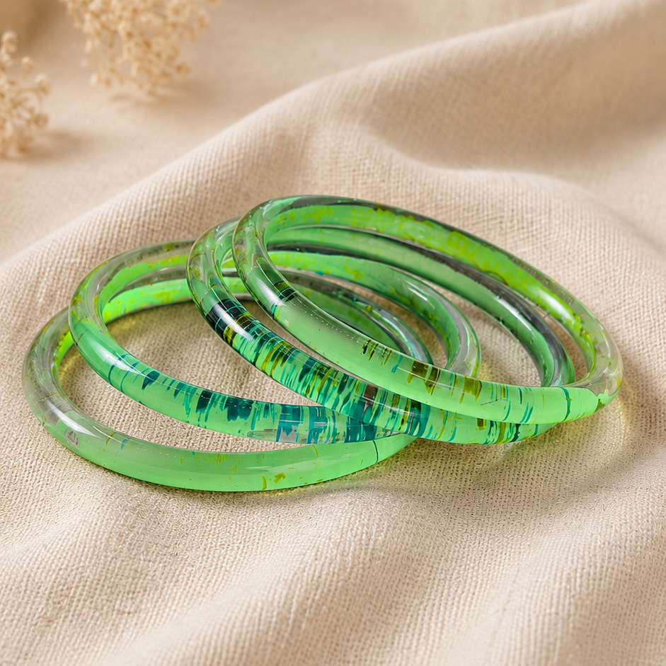 Trendy Glossy Glass Bangle Set For Women - Set Of 4