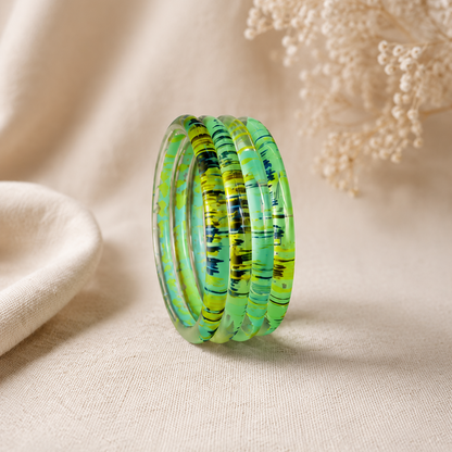 Trendy Glossy Glass Bangle Set For Women - Set Of 4