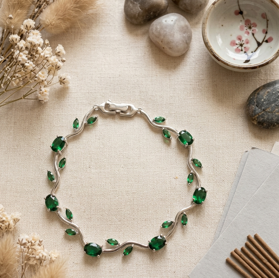 Trendy Tulip Green Crystal Bracelet | Floral Design Plated Bracelet