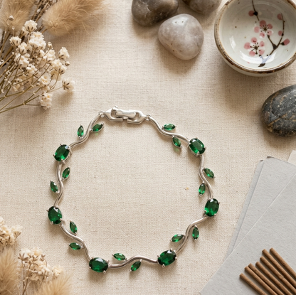 Trendy Tulip Green Crystal Bracelet | Floral Design Plated Bracelet