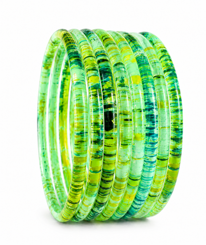 Glossy 3D Glass Bangle Set For Women - Set Of 8