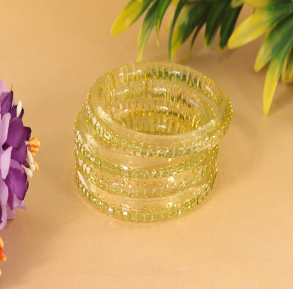 Trendy Olive Glass Bangles – Glossy Finish (Set of 4)