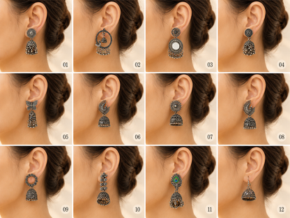 Korean Zircon Silver Plated Jhumka Earrings Combo Set- Pack of 12