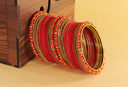 Red & Gold Beaded Bangle Set of 2 – Traditional Bridal Design