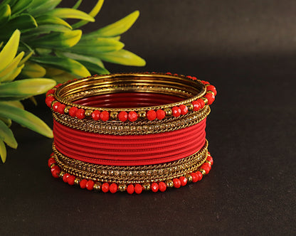 Red & Gold Beaded Bangle Set of 2 – Traditional Bridal Design