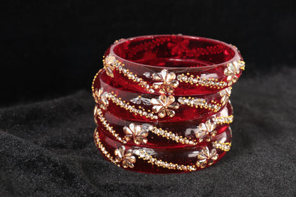 Red Floral Designer Glass Bangle Set of 2 – Stone & Bead Work