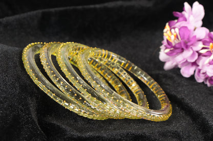 Trendy Olive Glass Bangles – Glossy Finish (Set of 4)