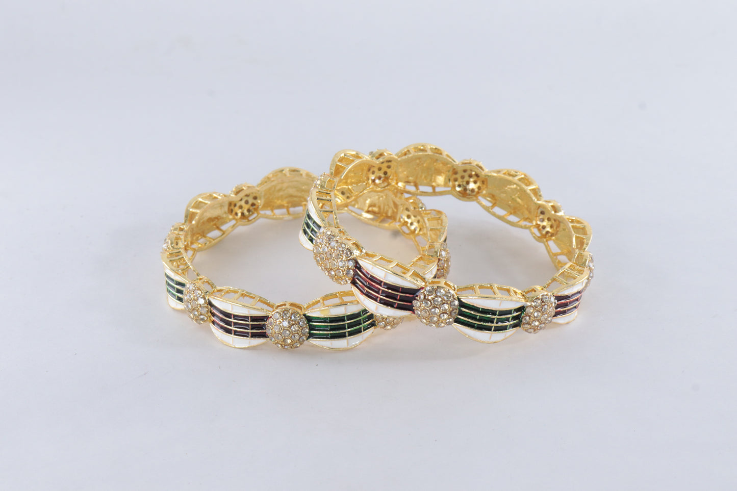 Royal Gold Kada Bangles Set of 2 – Enamel & Crystal Detailing