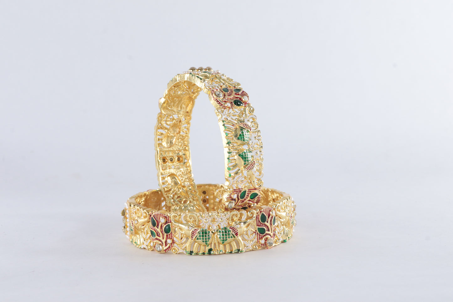 Royal Gold Plated Kada Bangles Set of 2 – Enamel Work & Motifs