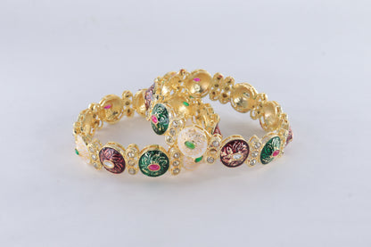 Antique Finish Gold Kada with Meenakari Work