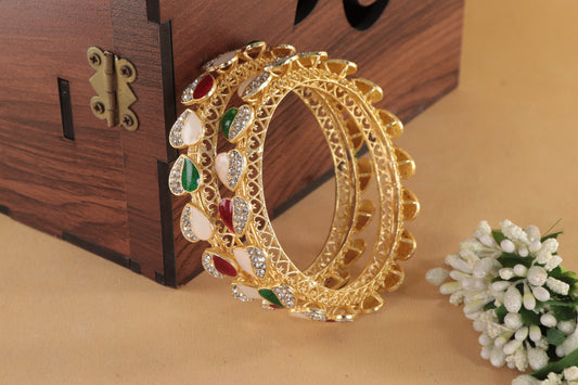 Traditional Multicolor Enamel Gold Bangles – Set of 2