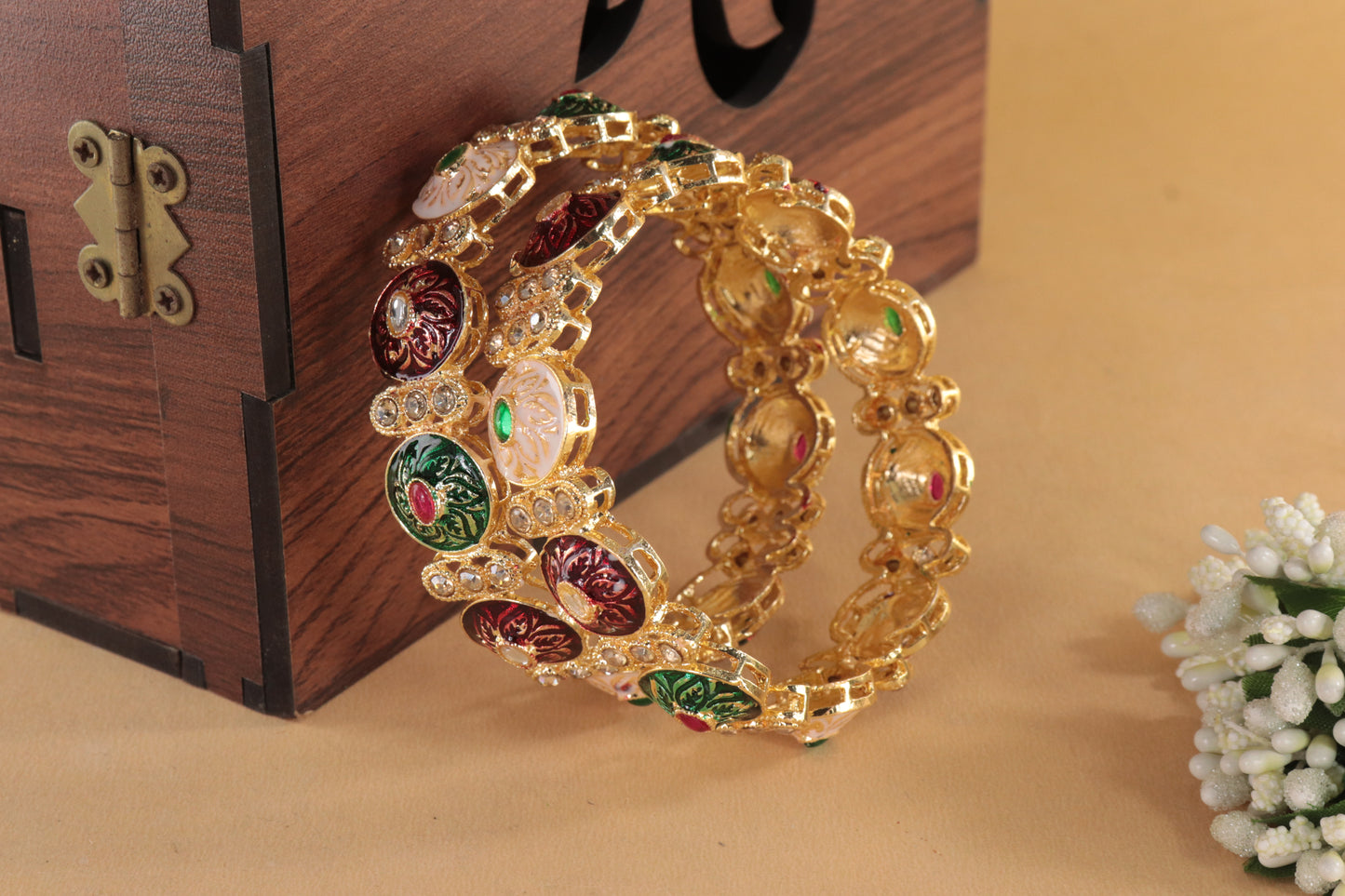 Antique Finish Gold Kada with Meenakari Work