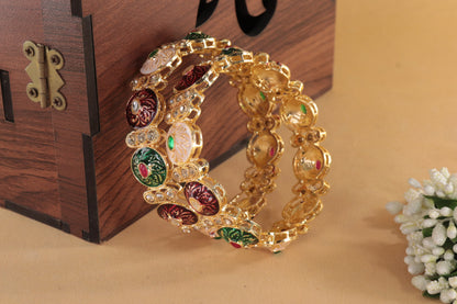 Antique Finish Gold Kada with Meenakari Work