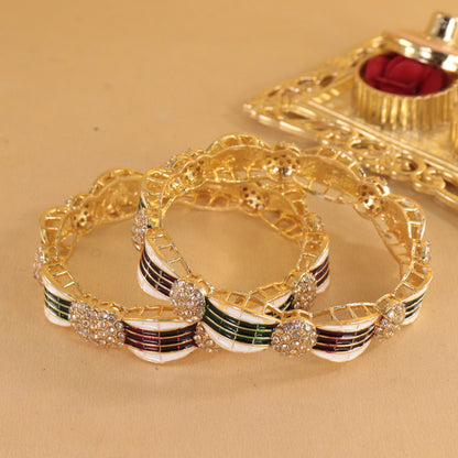 Royal Gold Kada Bangles Set of 2 – Enamel & Crystal Detailing