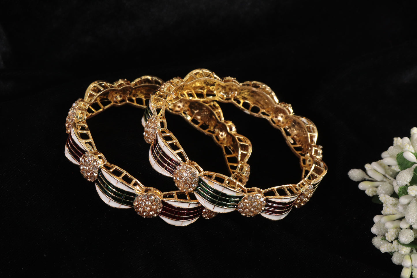 Royal Gold Kada Bangles Set of 2 – Enamel & Crystal Detailing